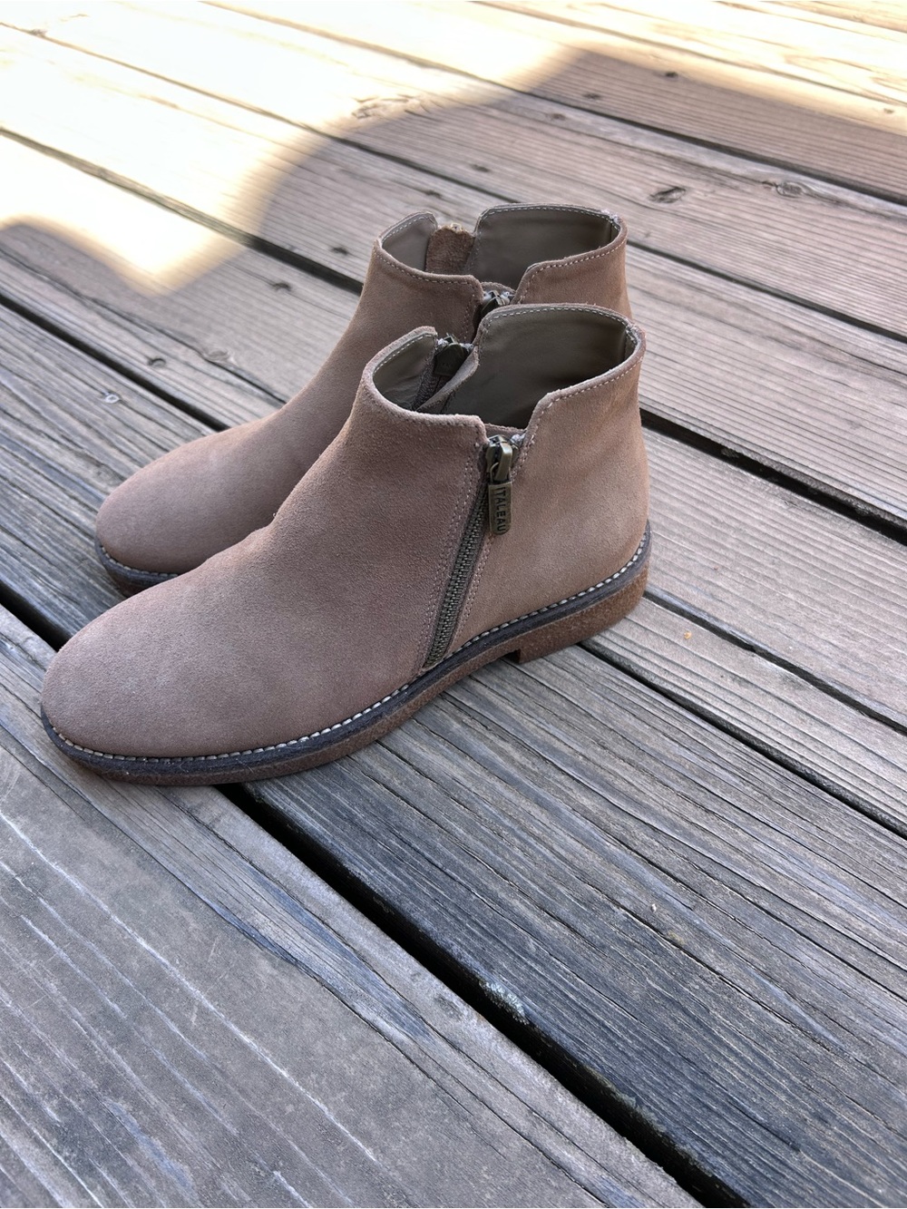 Italeau Women's Taupe Waterproof Suede Ankle Booties with Side Zip